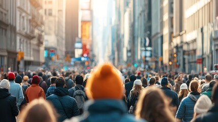 Large crowd of people walking in busy city street vibrant urban environment gigapixel standard scale