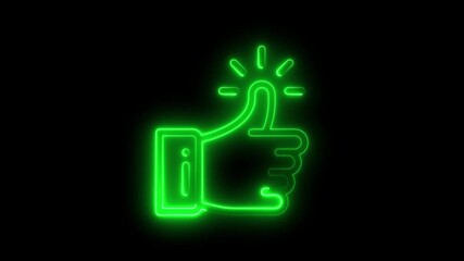 Neon Green Thumb Up with Glowing Effect on Black Background for Social Media Approval Rating and Feedback Concepts