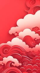 Red paper cut art style illustration phone wallpaper