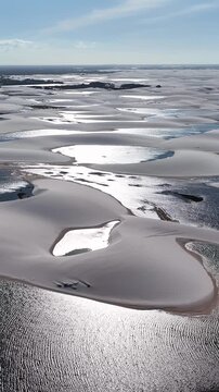 Lencois Maranhenses In Santo Amaro Maranhao Brazil. Natural Freshwater Lagoon Nestled Between White Sand Dunes. Shore Clouds Sky Beach Sea. Shore Scenic Coastline. Santo Amaro Maranhao.