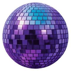 Purple disco ball with blue and purple tiles mirror ball isolated on a transparent background