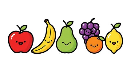 Colorful Cartoon Fruits with Smiling Faces.
