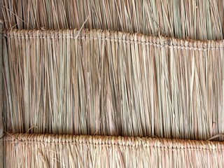 The walls are made of grass and bamboo.