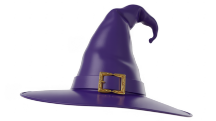 Purple witch hat with gold buckle from side view purple hat isolated on a transparent background