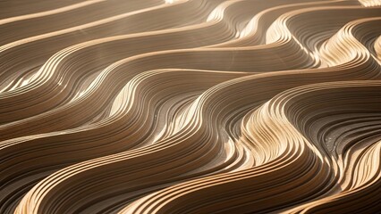 Obraz premium Abstract flowing metallic ribbons creating intricate wave patterns with warm gold tones and smooth