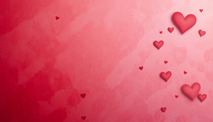 Valentine's day background with pink abstract heart texture and scattered red hearts with valentines