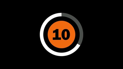 Countdown timer with circle indicator for 15 seconds .Circle countdown timer 15 seconds animation from 15 to 0 seconds, 15 seconds circular timer countdown animated with alpha channel ..