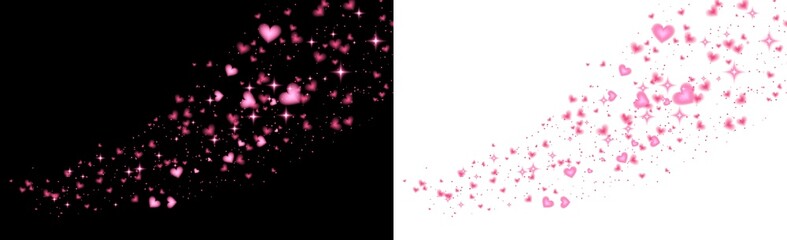 Pink heart Soft bokeh lights romantic background filled with glowing pink hearts floating on a dark backdrop, creating a dreamy, love-themed atmosphere perfect for Valentine&rsquo;s Day designs.