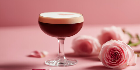 A charming cocktail beside soft pink roses sets a romantic vibe for gatherings Generative AI