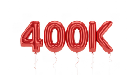 Red balloons in the shape of 400k celebration anniversary isolated on a transparent background