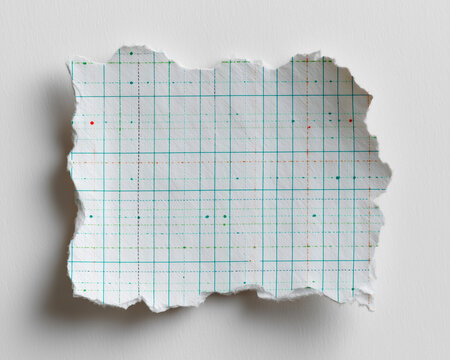 Grid paper fragment featuring colorful plotted points rests on a neutral surface.