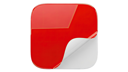 Red sticker peeling off, white background