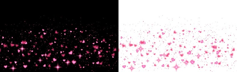 Pink heart Soft bokeh lights romantic background filled with glowing pink hearts floating on a dark backdrop, creating a dreamy, love-themed atmosphere perfect for Valentine&rsquo;s Day designs.