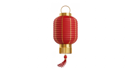Red Chinese paper lantern with gold trim red lantern isolated on a transparent background