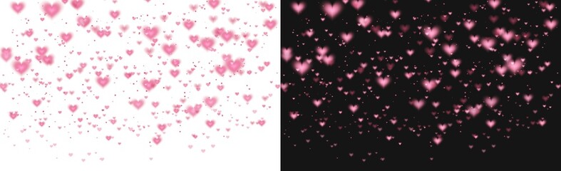 Pink heart Soft bokeh lights romantic background filled with glowing pink hearts floating on a dark backdrop, creating a dreamy, love-themed atmosphere perfect for Valentine&rsquo;s Day designs.