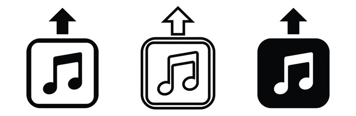 Music upload icons in black and white for digital use,Upload music icon , vector illustration,Video upload file icon,