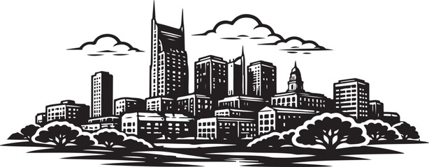 Nashville City Skyline Silhouette Black and White Vector Illustration