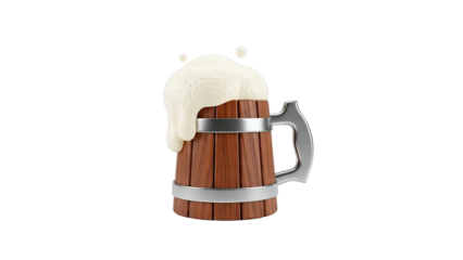 Wooden beer mug with overflowing foam