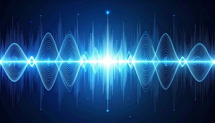 Blue Sound Wave Equalizer on Dark Background.
