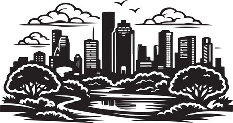Houston City Skyline Silhouette Black and White Vector Illustration