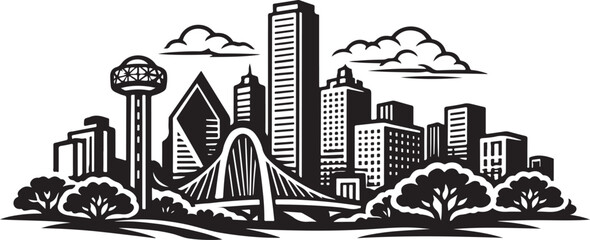 Dallas City Skyline Silhouette Black and White Vector Illustration © Hin
