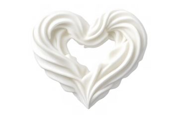 Whipped cream heart shape, sweet dessert topping for baking and romantic concepts, isolated on transparent background