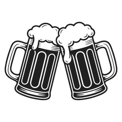 Beer mugs toasting silhouette vector design