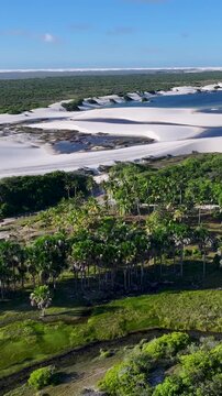 Lencois Maranhenses In Santo Amaro Maranhao Brazil. Unique Landscape Of White Sand Dunes And Crystal-Clear Lagoons. Holiday Skyline Grateful Beautiful. Grateful Waterfront Shore.