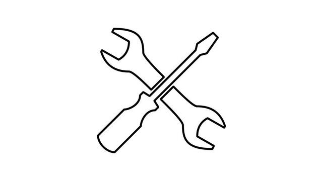 Animated Line Art of Crossed Wrench and Screwdriver Tools Icon