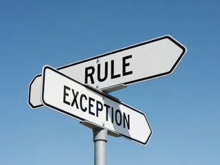 Fototapeta premium Two Directional Road Signs with Rule and Exception on a Blue Sky Background, Traffic and Transportation Concept Illustration