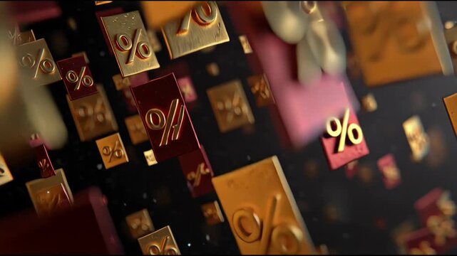Luxury Gold Percentage Sale Discount Tiles Falling Motion Graphic Background