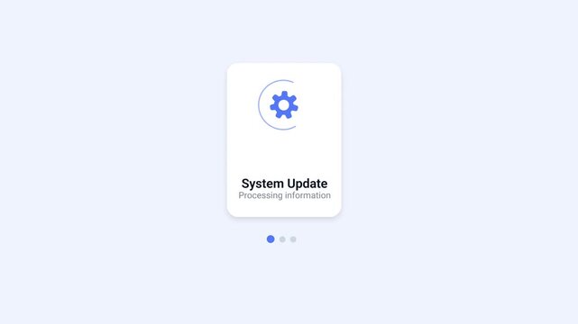 Minimal flat illustration of a mobile app screen showing system update with a settings gear icon. Suitable for software updates, system maintenance, configuration screens, onboarding flows, and modern