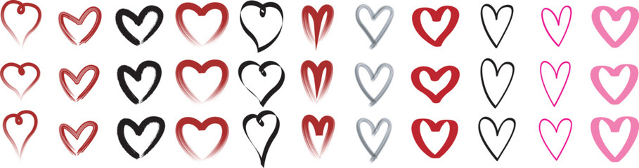 An assortment of colorful heart shapes in varying shades and outlines