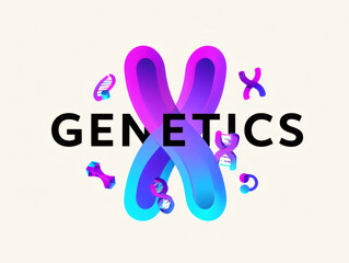 3D Abstract Genetics Word Art with DNA Strands
