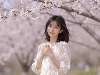 smiling woman with spring flowers