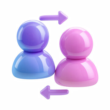 3D user transfer icon with two people and arrows, account switch concept isolated on transparent background.