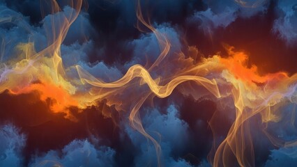 Fototapeta premium Abstract fiery clouds and swirling smoke against a dramatic sky background in vivid colors and
