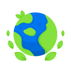Green Earth Illustration with Blue Oceans and Fresh Leaves Symbolizing Ecology, Sustainability, Environmental Protection and Global Nature Care Concept