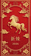Fototapeta premium Golden Horse and Clouds Chinese New Year 2026 Celebration Design