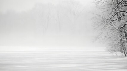 Serene Winter Landscape with Snow and Trees in Foggy Atmosphere