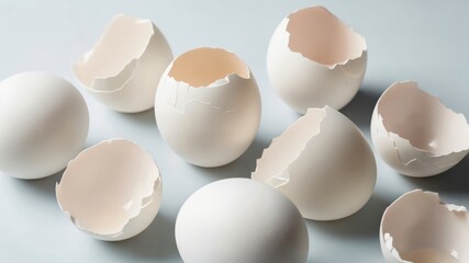 White Eggs with Broken Shells on Light Background for Culinary and Craft Uses