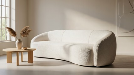 Modern Minimalist White Sofa and Coffee Table in Stylish Living Room Decor