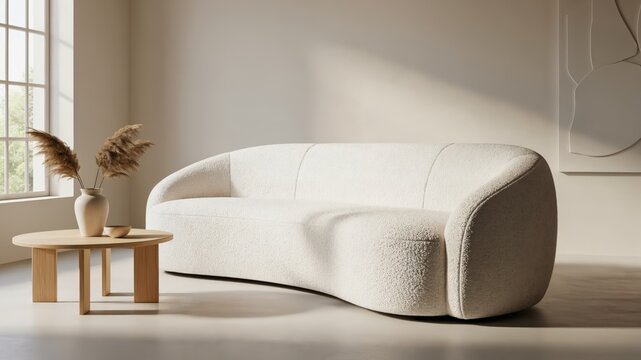 Modern Minimalist White Sofa and Coffee Table in Stylish Living Room Decor