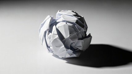 Crumpled White Paper Ball on Gray Surface with Shadow for Creative Design and Art Projects