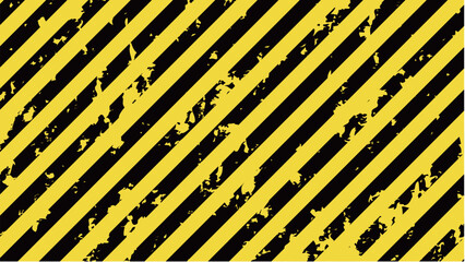 擦れてレトロな雰囲気の黄色と黒の警告色の斜めなストライプ背景。危険やエラーを警告するビンテージな縞模様のテクスチャ
