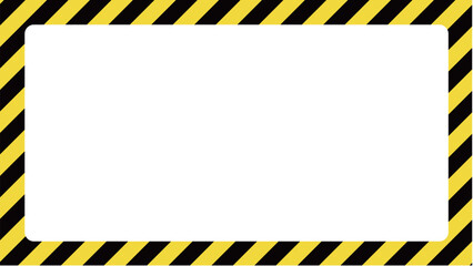 黄色と黒の警告色の斜めなストライプの長方形フレーム。危険やエラーを警告する縞模様。四方を柄で囲まれた飾り枠のベクター素材