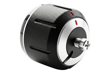 Black control knob with silver details and red indicator isolated with transparent background