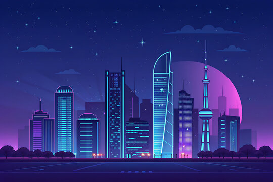 Cyber City Gurugram skyline minimal neon gradient