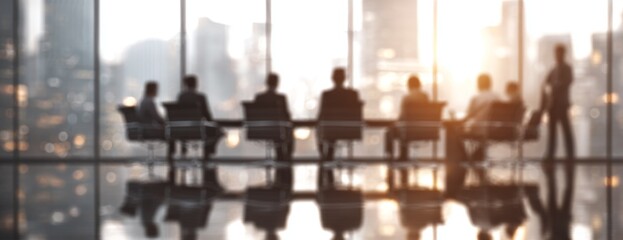 Business meeting with diverse professionals in large conference room  