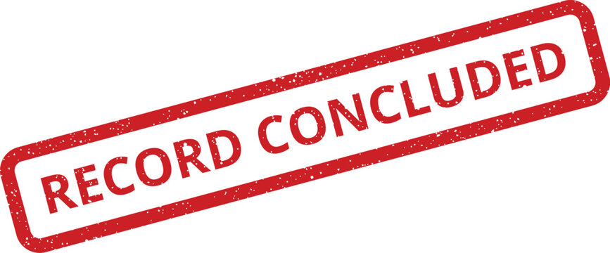 Distinctive grunge stamp featuring the definitive text RECORD CONCLUDED with an authentic distressed effect